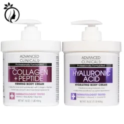 Advanced Clinicals Collagen Peptides Firming Body Lotion + Hyaluronic Acid Body Moisturizer & Face Cream 2PC Skin Care Set For Women & Men | Plumping & Hydrating Dry Skin Moisturizing Cream, 2PC