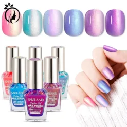 SAVILAND 6pcs Ombre Nail Polish Sets: Charm Pink Blue Gold Purple Ombre Summer Fingernail Polish Colors Air Quick Dry Nail Polish Plant-base Castor Oil Natural Nail Polish Kit Women Home Manicure DIY