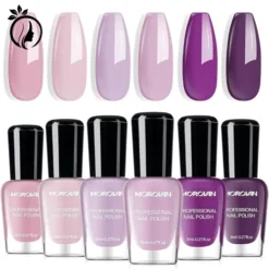 Morovan Nail Polish Set Fingernail: Lilac Light Purple Quick Dry Nail Polish Kit 0.25oz Lavender Regular Pack Glossy Finger Nail Polish Gifts for Women