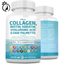 Collagen Pills 1000mg Biotin 10000mcg Keratin Saw Palmetto 2500mg Hyaluronic Acid - Hair Skin and Nails Vitamins and DHT Blocker with Vitamin E Folic Acid Pumpkin Seed MSM for Men and Women,60 Count