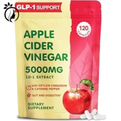 Apple Cider Vinegar Capsules 5000mg with Mother, GLP-1 Support ACV Pills Supplements with Organic Cayenne Pepper & Ceylon Cinnamon, Inulin, Probiotics for Diet, Digestion, Detox, Immune, Vegan, 120 Ct