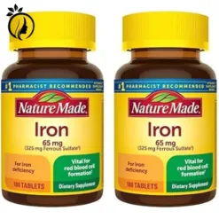 Nature Made Iron 65 mg (325 mg Ferrous Sulfate) Tablets, Dietary Supplement for Red Blood Cell Support, 180 Tablets, 180 Day Supply (Pack of 2)