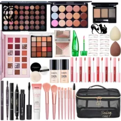 All in One Makeup Kit for Women Full Kit, Make Up Gift Set for Women, Makeup Essential Bundle Includes Foundation Face Primer Eyeshadow Contour Palette Lipstick Eyeliner Mascara Cosmetic Brush Set